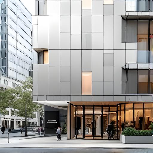 Fachada contemporánea con paneles de aluminio y líneas rectas en un edificio urbano
