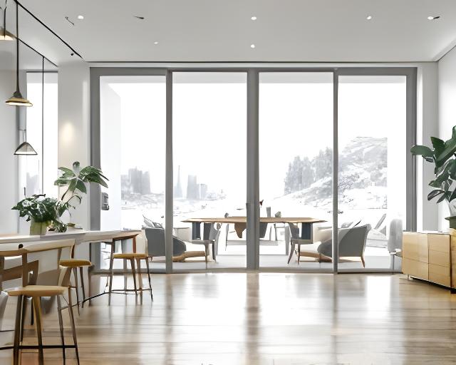 Carpintería de aluminio premium en interior luminoso con grandes aberturas y terminación prolija