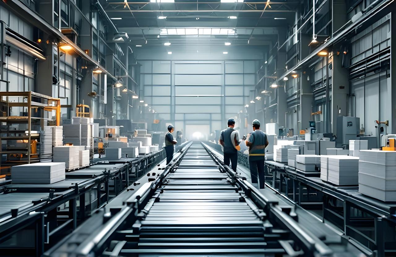 Operarios supervisando una línea de producción de aluminio en un taller industrial luminoso de San Francisco, Córdoba